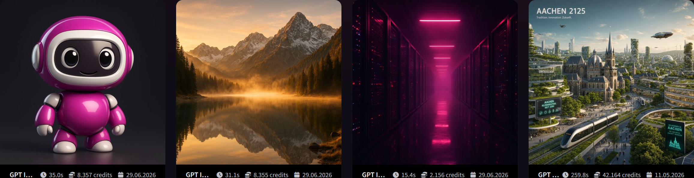 Four images generated in MTN AI Canvas, each with its generation cost