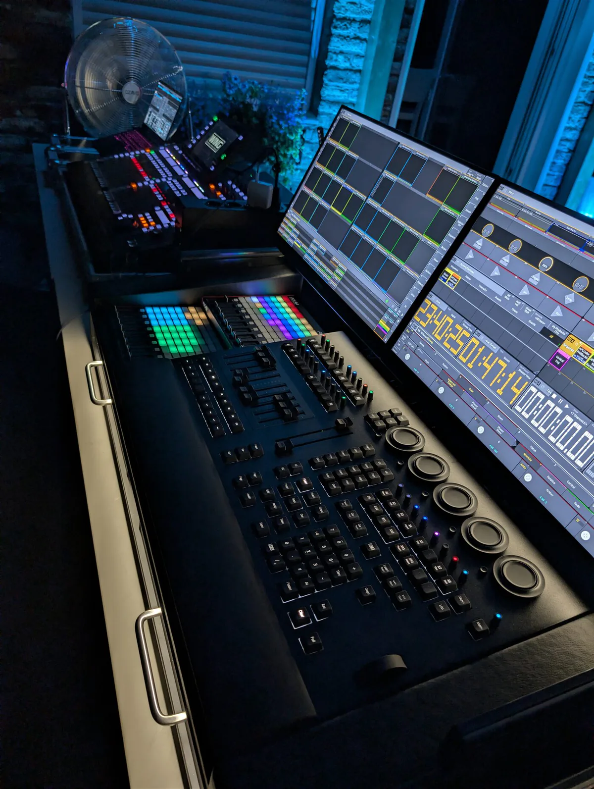 Lighting console at the front of house with a programmed show
