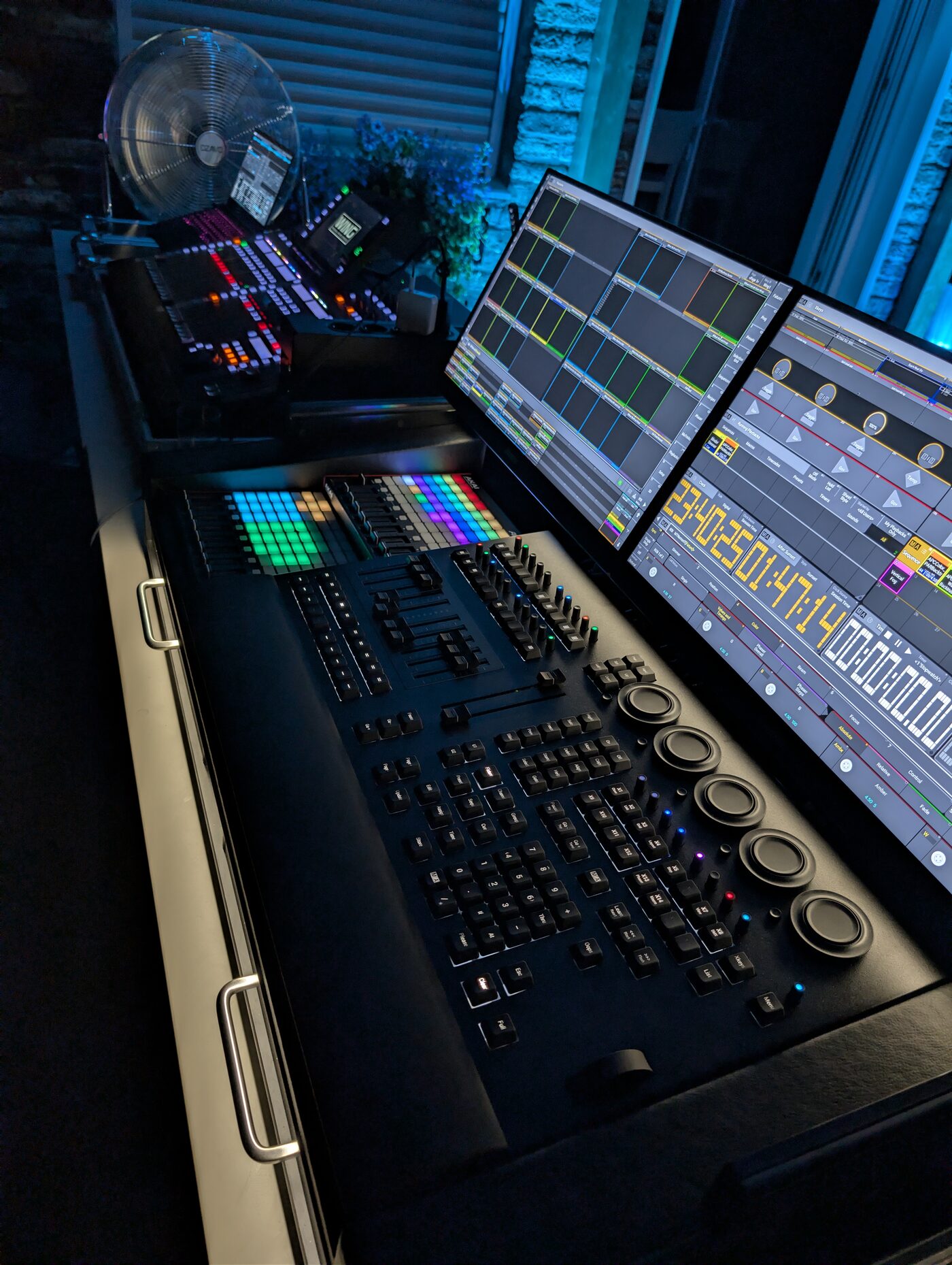 Lighting console at the front of house with a programmed show